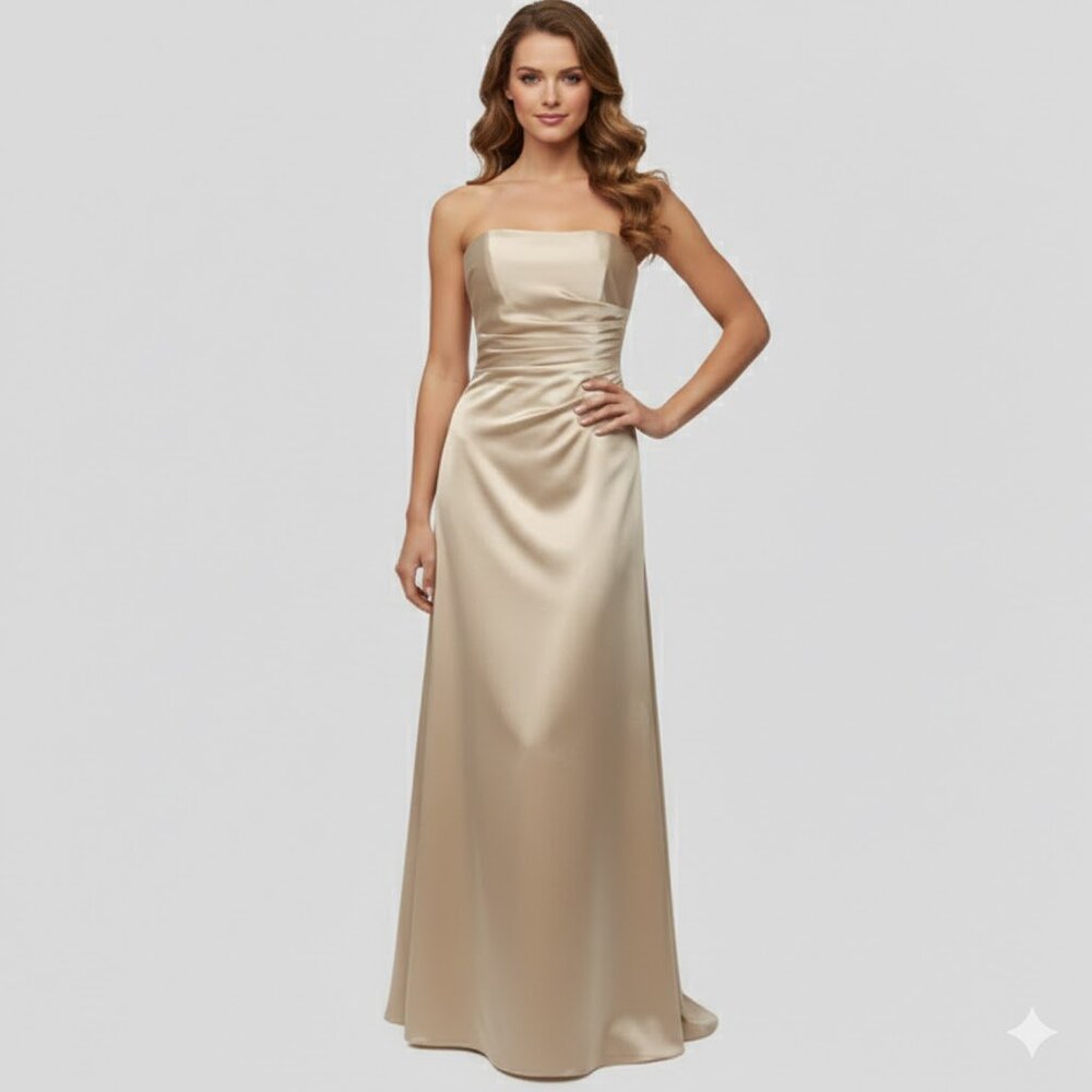 Satin  Strapless Tan Gown